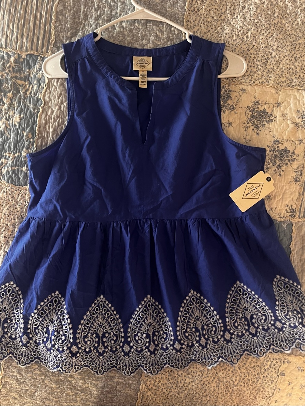 St. John's Bay Royal Blue Sleeveless Embroidered Peplum Tank